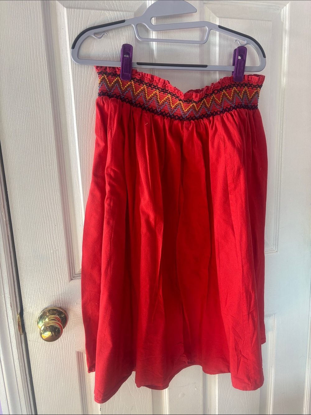 Orange Smocked Waist A-line Skirt